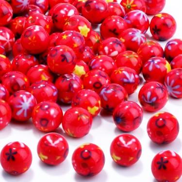 Imagem de 100 peças de contas de resina de 10 mm a granel para kit de fabricação de pulseiras, contas soltas redondas vermelhas impressas com flores para joias, brincos, colar, anéis, arte, artesanato, projetos