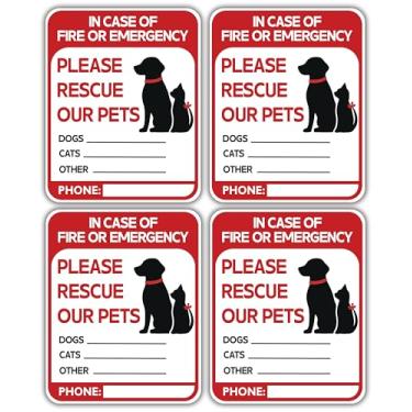 Imagem de F5Xclusive Placa adesiva de resgate de emergência para animais de estimação, vinil vermelho e branco, 12 x 10 cm, alerta de segurança interno/externo para casas e edifícios, pacote com 4