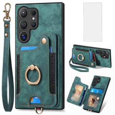 Imagem de Asuwish Capa de telefone para Samsung Galaxy S24 Ultra 5G capa carteira com protetor de tela de vidro temperado alça de pulso cordão RFID suporte para cartão de crédito anel suporte S24Ultra 24S S 24