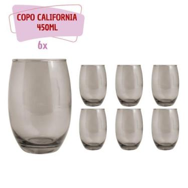 Imagem de Kit 6 Copos California Redondo Vidro Cinza Mesa Posta 450ml - PRATICAS