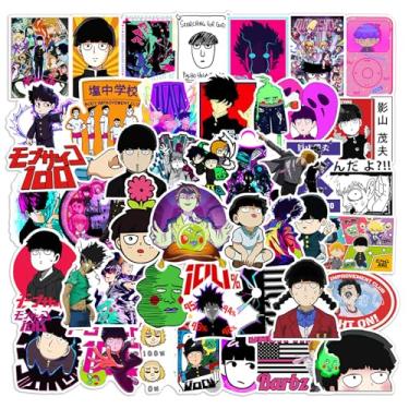 Imagem de 50 peças Mob Psycho 100 adesivos para crianças meninas adesivos para garrafas de água, laptop, diário, guitarra, vinil estético, decalques à prova d'água (amarelo)
