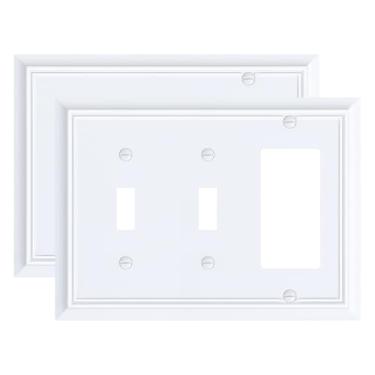 Imagem de Pacote com 2 placas de cobertura de saída dupla/decoradora, placas decorativas de interruptor e tampas de tomada, placas de parede de fibra de bambu natural durável para tomadas elétricas, receptáculo