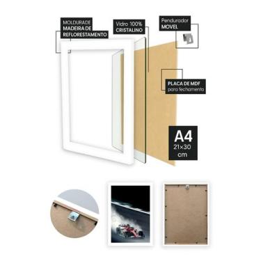 Imagem de Quadro Emoção Fórmula 1 com Vidro e Moldura Branca Tam:A4 - Spark Loja