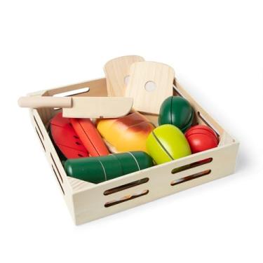 Imagem de Melissa & Doug Cutting Food - Play Food Set With 25+ Hand-Painted Wooden Pieces, Knife, And Cutting Board