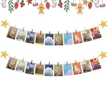 Imagem de Geelin 2 peças de decoração de parede para exibição de arte pendurada, corda de juta de 1,5 m, organizador de arte infantil com 20 clipes coloridos, 4 ganchos de estrela dourada para crianças, arte