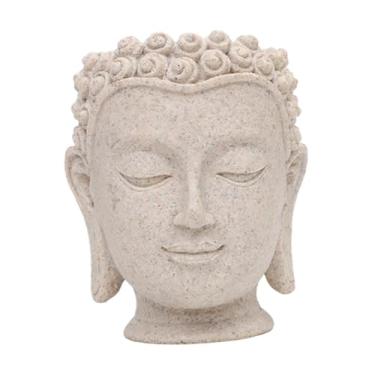 Imagem de IEUDNS Vaso Decorativo em Formato de Cabeça de Buda para Plantas de Interior, Ideal para Decoração de Mesa. Cor Cinza. Perfeito para Arranjos de Flores E Cen, Altura 11,2 cm