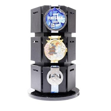 Imagem de Suwyaner Expositor giratório para medalhas, suporte de medalha de mesa, capacidade de 36 medalhas para atletas, corredores, ginástica, adultos e entusiastas de fitness (com bandeja preta)