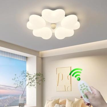Imagem de Luminária de teto moderna e criativa com cúpula de acrílico branco em formato de flor, com LED, ideal para ambientes internos como restaurantes, salas de estar, quartos e cozinhas, com contr