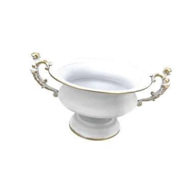 Imagem de IEUDNS Vaso de flores retrô, suporte para arranjo de flores, vaso de ferro versátil europeu, decoração de mesa para pátio, gramado, branco dourado