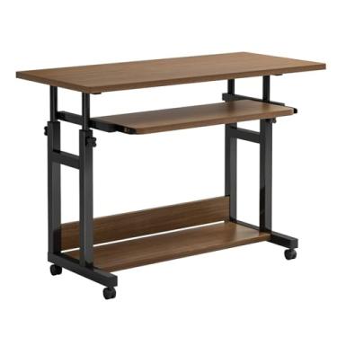 Imagem de HGTRH Mesa elevável, mesa computador com bandeja para teclado/prateleira de armazenamento faixa de elevação, 69 - 85 cm, rodas com travões Black Oak Colour 60 cm
