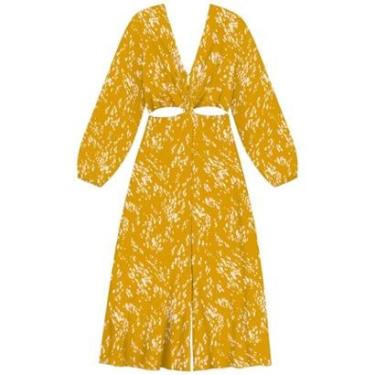 Imagem de Vestido Estampado Midi Chá Em Viscose Com Torção Frontal-Feminino