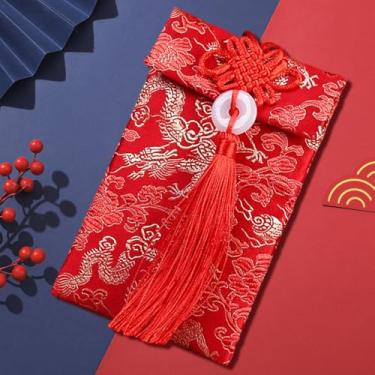 Imagem de Envelope vermelho de seda bolso vermelho chinês dinheiro da sorte Hong Bao cartão envelope para festival de primavera - design de botão de jade e sapo, envelopes festivos de dinheiro da sorte para o