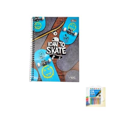 Imagem de Kit Caderno Universitário Capa Dura Vibe Masculino 20 Matérias + Caneta Esferográfica + Marcador Artístico