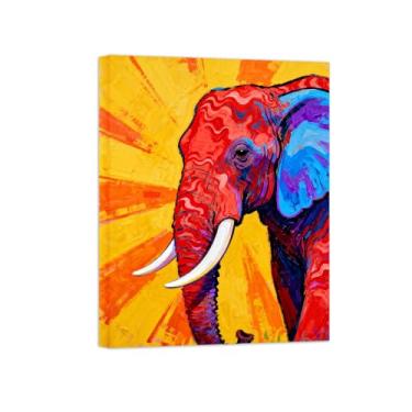 Imagem de Animais Pintura Arte Parede - Elefante - Impressões em tela - Moderno Colorida Pôster para decoração sala de estar 60x80cm Tela Embrulhada