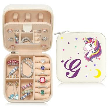 Imagem de Caixa de joias de viagem organizadora para presentes pequena fofa personalizada presente de aniversário natal para filha anel colar brinco caixa organizadora branca letra A-Z