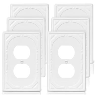 Imagem de Pacote com 6 capas de tomada duplex, placas de parede, capa de receptáculo elétrico de metal off-white, placa de interruptor decorativa de estilo retrô clássico e tampa de tomada, 1 placa de parede