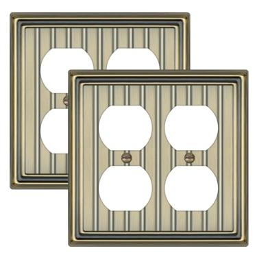 Imagem de Placa de parede de metal para tomadas elétricas, placa decorativa de latão antigo, capa de interruptor de luz, placas de parede de 2 gangs (tomada dupla dupla, pacote com 2)