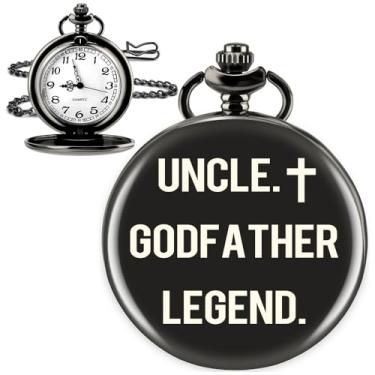 Imagem de XZtimes Presentes de padrinho do afilhado ideia de presente engraçada para o melhor tio lenda no Natal, aniversário, relógio de bolso gravado com corrente, dia dos namorados, batismo, presente cristão