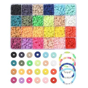 Imagem de Echoed Elegance Kit de contas de argila com 24 cores, 3600 peças, para fabricação de pulseiras, espaçador de polímero redondo plano, contas de argila heishi para artesanato e fabricação de joias