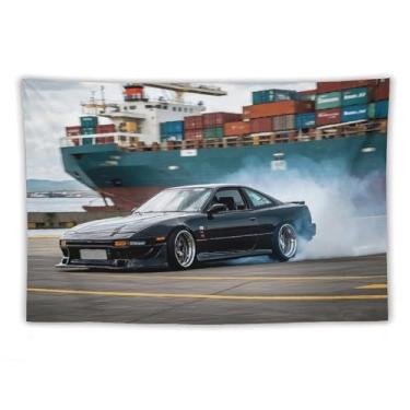 Imagem de HouLaiZhe JDM Tapeçaria de carro Jdm carro 240sx porto deriva fumaça legal esportes pendurar na parede quarto decoração de casa tapeçarias estética piquenique decoração de parede arte de parede para