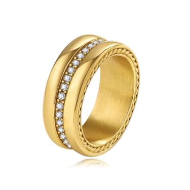 Imagem de Confede Anéis de prata / ouro de 8 mm para homens e mulheres, alianças de casamento de noivado eternidade de aço inoxidável tamanho 7-13, Metal, Strass