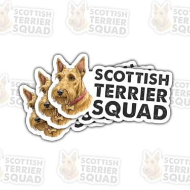 Imagem de 3 peças adesivos de esquadrão de terrier escocês, adesivos de vinil engraçados de cachorro escocês amarelo para laptop, caderno, garrafa de água, para-choque de carro, presente para proprietários de