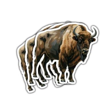 Imagem de 3 peças de adesivos realistas de bisonte, decalques de vinil de vida selvagem forte para laptop, caderno, diário, garrafa de água, para-choque de carro, presente para estudantes, adolescentes, amigos