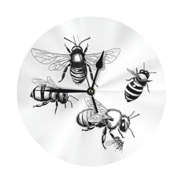 Imagem de ZERAOKE Bee Love - Relógio de parede redondo moderno - silencioso sem tique-taque operado por bateria, decoração de mesa ou parede para sala de estar, quarto, escritório.