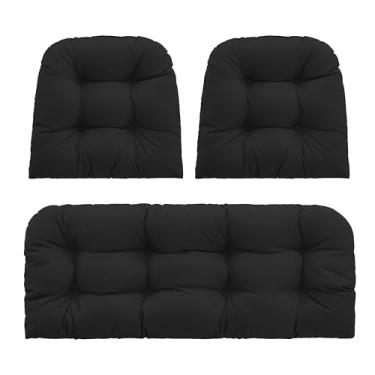 Imagem de PNP HWJIAJU 3 almofadas de vime para cadeira de vime, à prova d'água, almofadas de sofá para uso ao ar livre, para móveis de pátio, almofadas de vime, 101 x 56 cm, preto