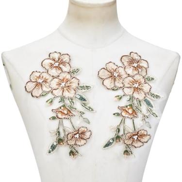 Imagem de GORGECRAFT 2 peças de apliques de renda de lantejoulas bordados de plástico com motivos de flor de pérola costurados em remendos apliques bordados para vestido de casamento, roupas de vestido de noiva