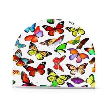 Imagem de Qilmy Lindo porta-guardanapos de borboleta colorida, porta-guardanapos de acrílico transparente para mesa, suporte de guardanapo de coquetel de papel de seda para cozinha, dispensador de guardanapos