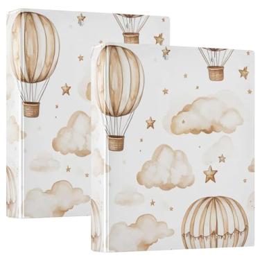 Imagem de xigua Balões de ar quente aquarela, 3 fichários redondos, comporta 200 folhas, à prova d'água, tamanho carta, 3, fichários com bolsos internos transparentes de PVC e clipe de metal antiderrapante