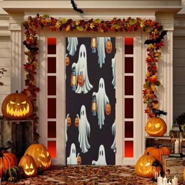 Imagem de Wassud Linda decoração de capa de porta de Halloween faixa interna externa decoração de casa de varanda grande decoração de porta da frente 96 x 98 polegadas