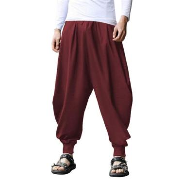Imagem de Calças Harem COOFANDY Baggy Hippie, soltas, algodão e linho, masculina