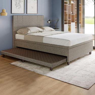 Imagem de Base Box Casal Com Cama Auxiliar Com Colchão Conjugado Linho - Skybox Cor Marrom