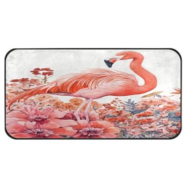 Imagem de Burbuja Tapete de cozinha flamingo em pé sobre flores 51 x 99 cm, tapete lavável antiderrapante com suporte de borracha, tapete para cozinha, sala de estar, banheiro, decoração de casa
