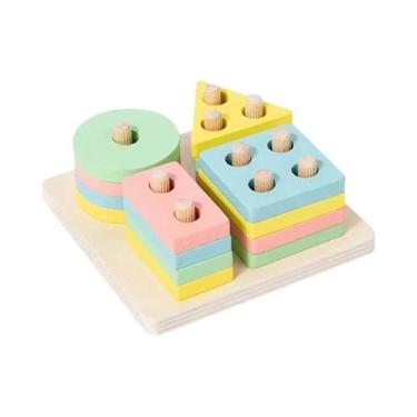Imagem de Brinquedos Educativos De Empilhamento Em Madeira Montessori Para Crian