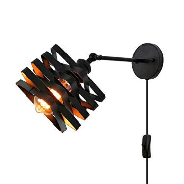 Imagem de Luminária de parede LED, estilo vintage, com cúpula de metal ajustável e suporte para lâmpada, ideal para decoração de lofts, restaurantes, bares, hotéis e cafeterias.