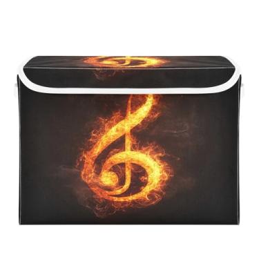 Imagem de CEBUGI Caixotes de armazenamento com tampas, caixa de armazenamento de tecido dobrável, cubo de notas musicais, caixas organizadoras para armário de casa, prateleiras de quarto, 40 x 30 x 30 cm