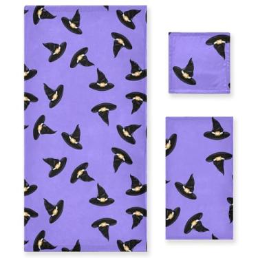 Imagem de Burbuja Conjunto de 3 toalhas de banho com chapéus de bruxa em lavanda, toalhas macias e absorventes para a pele para banheiro, hotel, spa, 1 toalha de banho + 1 toalha de mão + 1 toalha de banho