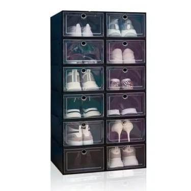 Imagem de Kits Caixas PretaOrganizadoras Para Sapatos Tênis Empilhável Tampa Flip (6)