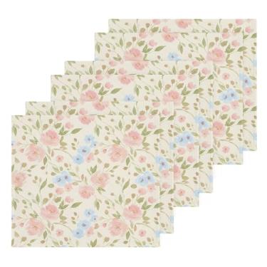 Imagem de Burbuja Pacote com 6 toalhas de algodão com flores, toalhas de rosto altamente macias e absorventes para banheiro, mão, cozinha, academia, limpeza, 30 x 30 cm