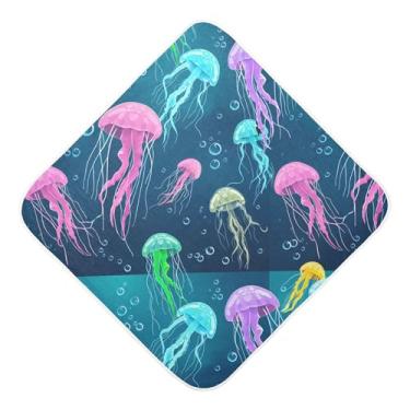 Imagem de Burbuja Toalha de banho colorida de água-viva para bebês - Toalha com capuz de musselina macia e absorvente para recém-nascidos, 76 x 76 cm