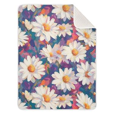 Imagem de xigua White Daisies Cobertor de algodão para bebês, cobertor leve e macio para recepção e cobertor para berço, carrinho de bebê, cobertores de berçário, 76 x 101 cm