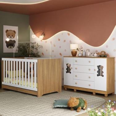 Imagem de Berço Americano 3 em 1 com Cômoda 2 Portas 4 Gavetas Fofura Multimóveis Mp4728 Madeirado/branco