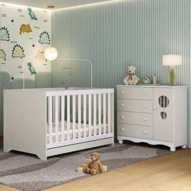 Imagem de Berço Americano 3 em 1 com Cômoda 1 Porta 4 Gavetas Suspiro Multimóveis Mp4710 Branco/off White