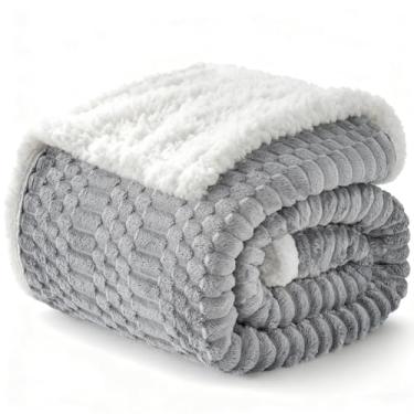 Imagem de Cobertor de lã de ovelha para sofá flanela aconchegante macio cobertor de solteiro quente para cama de lã decoração de casa, presentes Z01 - cinza claro, 152 cm x 203 cm