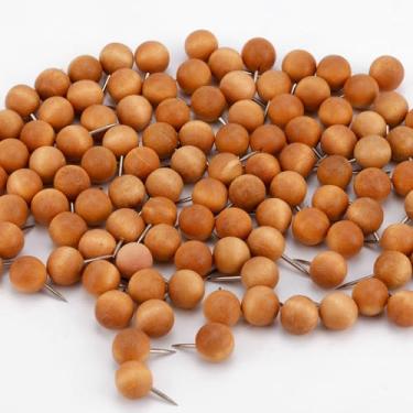 Imagem de 100 Alfinetes de Madeira, Castanho-Escuro Cabeça Redonda para Quadro Avisos em Cortiça Mapa Calendário Exposição Fotografias e Material Escritório