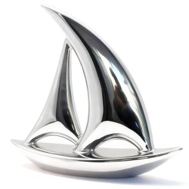 Imagem de Jubiluxor Veleiro de cerâmica decorativo moderno, acabamento galvanizado a ouro, escultura náutica de decoração de casa para sala de estar, quarto, mesa (1, prata galvanizada)