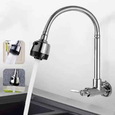 Imagem de Torneira Gourmet de Parede Inox com Chuveiro 360°, Inox Prata, Luxo para Cozinha, Alta Pressão, Giratória, Econômica, Design Moderno